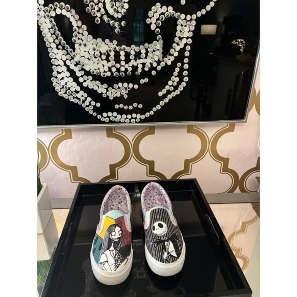 Nightmare Before Christmas Jack Sally Slip On Shoes Sz 6 Holographic Vans Style - Picture 3 of 7